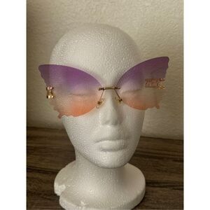 Purple Pink Rimless Butterfly Sunglasses Funky Ombré Vintage